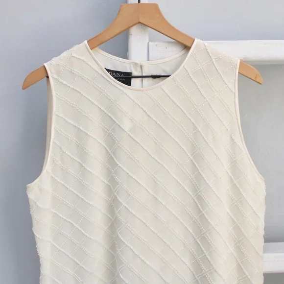 Dana Buchman Women’s Cream Silk Beaded Tank Blouse Size Large - Picture 4 of 9